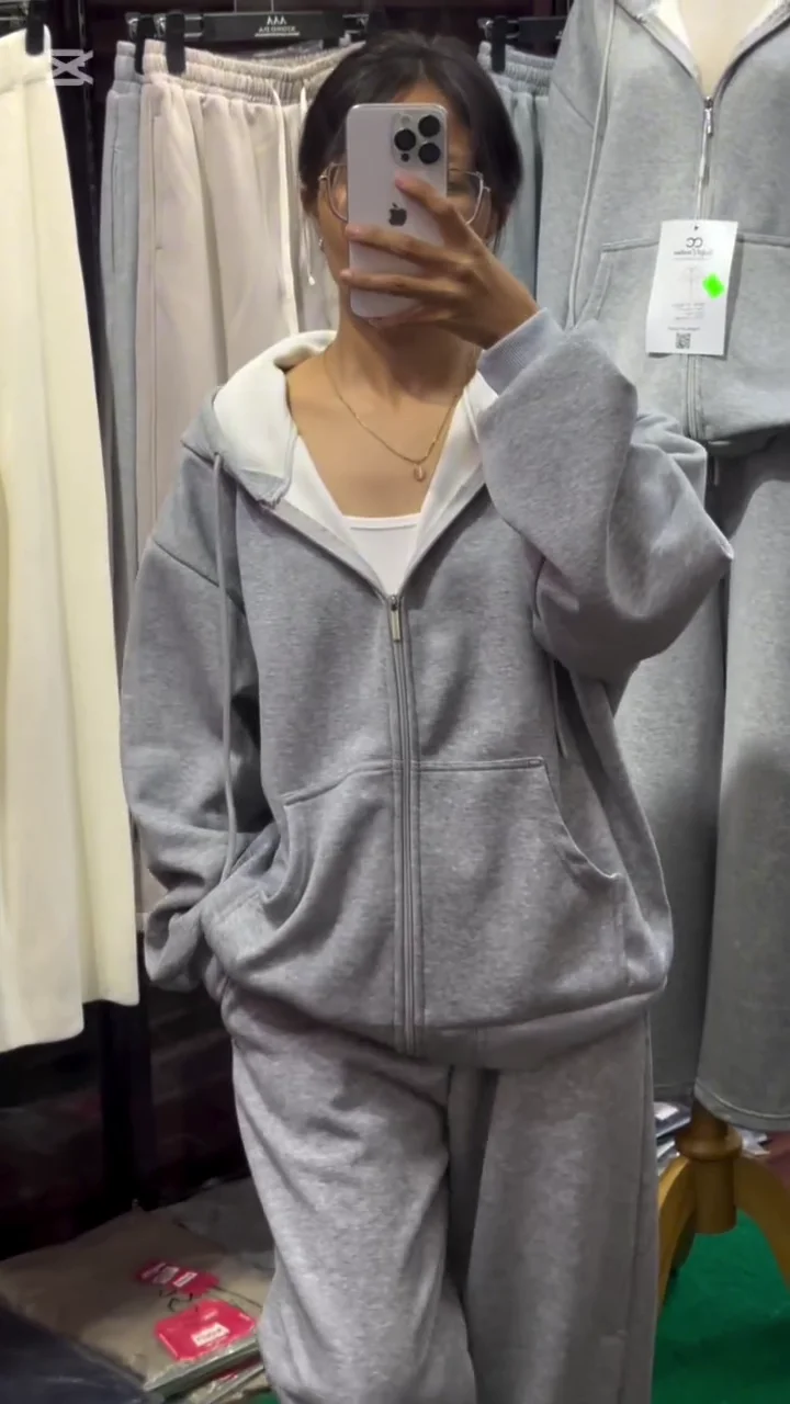 Women’s Brown Hoodie Co-Ord Set Zip-Up Sweatshirt & Relaxed Fit Joggers Casual Winter Wear